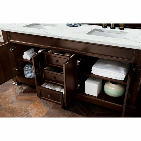 James Martin Vanities Brookfield 72in Double Vanity, Burnished Mahogany w/ 3 CM Ethereal Noctis Quartz Top 147-114-5761-3ENC